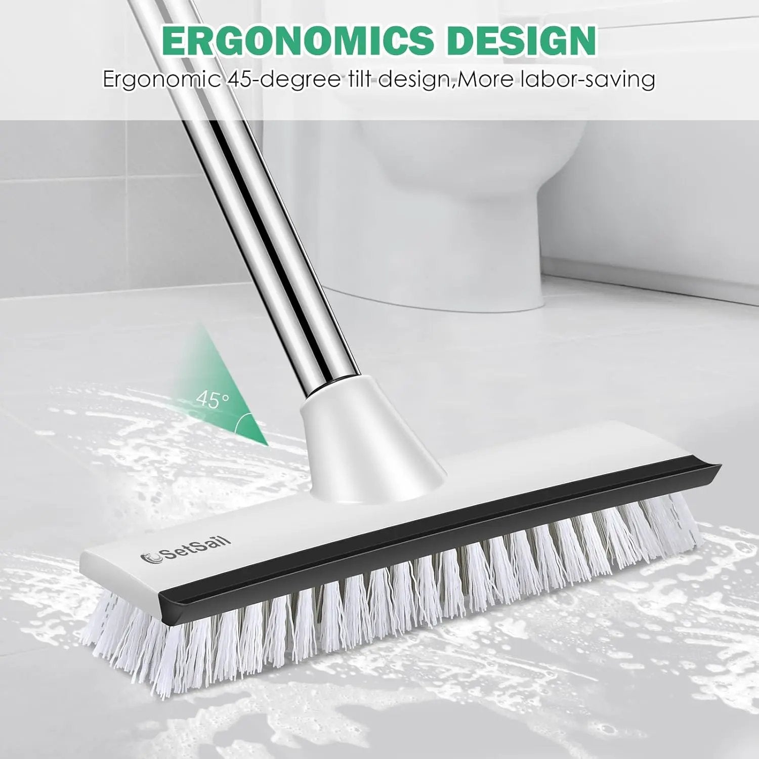 SetSail Floor Scrub Brush with 51-Inch Long Adjustable Handle 2 in 1 Scrape Brush Stiff Bristle Floor Scrubber for Cleaning Shower Bathroom Garage Kitchen Wall Deck Tub Tile, 2 Pack by GreenHaven Gardens