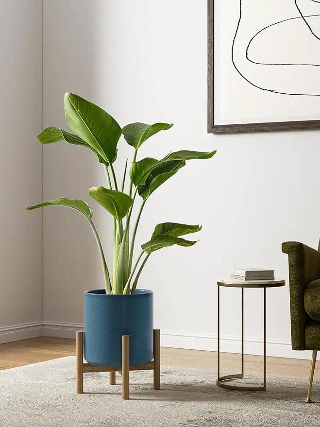 LE TAUCI Ceramic Plant Pots Indoor, 10+8+6 Inch Planters for Indoor Plants, Mid-Century Modern Flower Pots with Drainage Hole and Plug, Cylinder Round Planters, Set of 3, Reactive Glaze Blue by GreenHaven Gardens