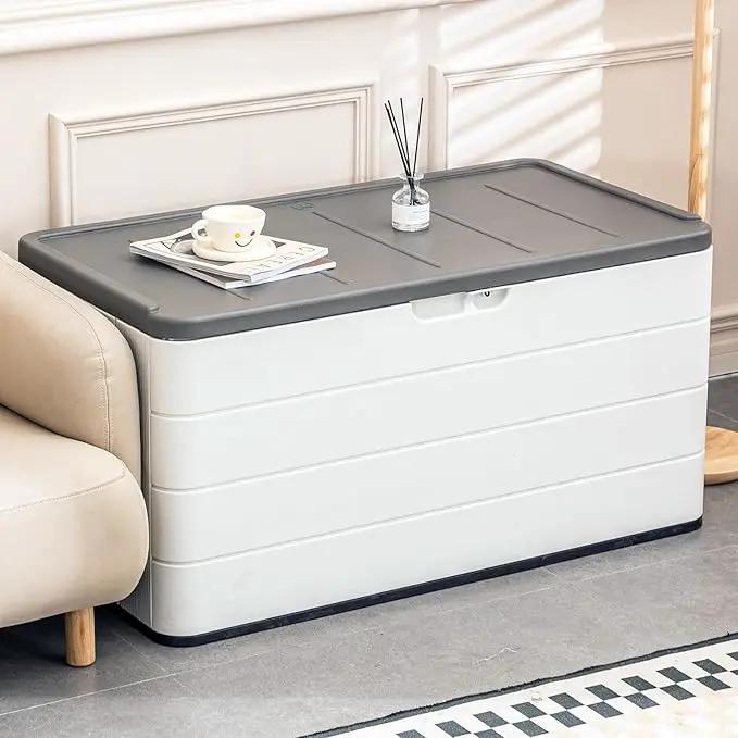 100 Gallon Plus Resin Deck Box, Waterproof Outdoor Storage Bin for Patio Furniture, Pool Accessories, and Garden Tools, Lockable & UV-Resistant, White by GreenHaven Gardens