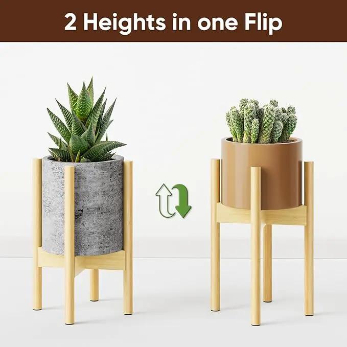 MUDEELA 2 Pack Adjustable Plant Stand Indoor, Bamboo Plant Stand 8 to 12 Inches, Single Floor Plant Stand for Indoor Plants, Natural Planter Stand for Indoor Plants, Pot Plant Not Included by GreenHaven Gardens