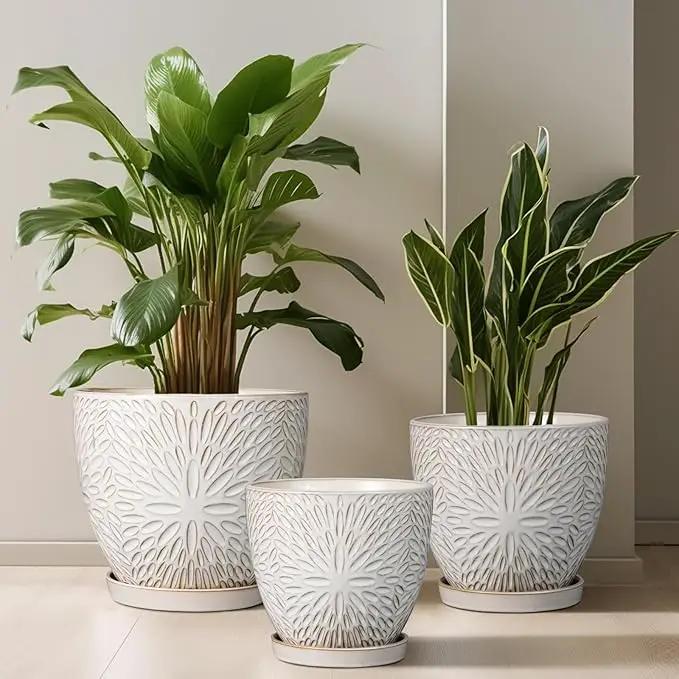 G EPGardening 6 Inch Plant Pot for Indoor Plants Outdoor Round Ceramic Planter Decorative Flower Pot with Drainage Hole and Saucer White by GreenHaven Gardens