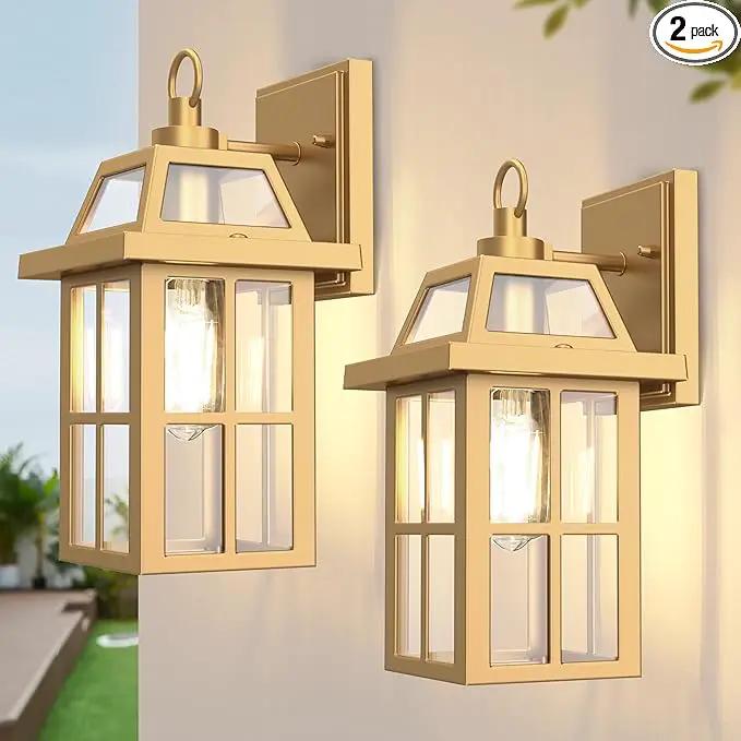WIHTU Outdoor Wall Lantern, Porch Lights with Glass Shade, Waterproof Sconce Light, Aluminum Exterior Lighting Fixture, Anti-Rust Front Door Outdoor Lights for House, Gold by GreenHaven Gardens