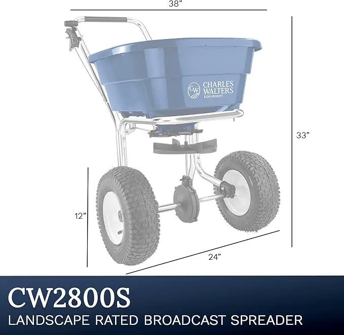 Charles Walters Equipment CW2800S Landscape Rated Broadcast Spreader with Stainless Steel Frame for Spreading Fertilizer and Ice Melt on Lawns, Walkways, and Driveways, 80lbs Capacity, 38" x 33" by GreenHaven Gardens