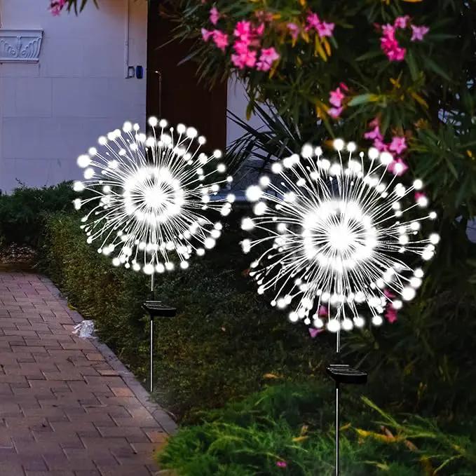 Solar Garden Lights Solar Firework Light Outdoor Waterproof 2 Pack Solar Powered Art Stake Twinkle Lights Outside Decor 180 LED Sparklers String Light for Yard Pathway Decorations (White) by GreenHaven Gardens