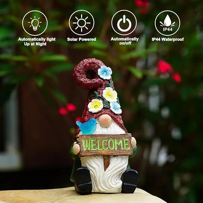 Goodeco Sitting Gnome with Welcome Sign - Garden Gnomes Outdoor with Solar Bird & LED Lights, Ideal Gifts for Mom or Women, Housewarming Gnome Decorations by GreenHaven Gardens