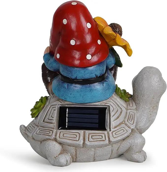 Hodao Patio Garden Theme Solar Gnome & Turtle Sculpture Statue - Lawn, Deck, Balcony, Patio Spring/Summer Decorations - Creative Housewarming Gifts by GreenHaven Gardens
