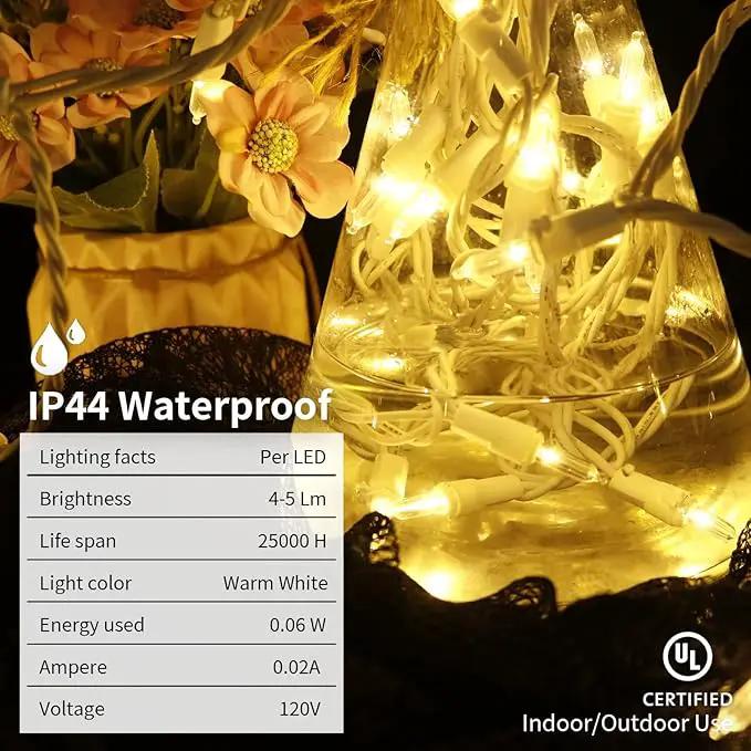 White LED Christmas Lights - 2 Pack 100 Count Warm White Christmas String Lights for Tree, Party, Wedding, Holiday, Indoor and Outdoor Decor, 2 Sets 33 Feet White Wire, UL Certified, Connectable by GreenHaven Gardens