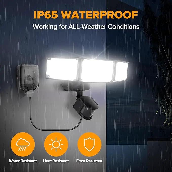 LUTEC 49W Motion Sensor Outdoor Lights, 5500 LM Plug in Flood Light Outdoor, Dusk to Dawn, IP65 Waterproof Security Lighting, 5000K Daylight, Adjustable Wall-Mounted for Garage, Yard, Porch (Black) by GreenHaven Gardens