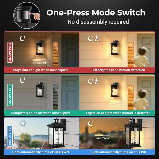 VIANIS Large Advanced Motion Sensor Outdoor Lights, Black Easy-to-Install Dusk to Dawn Outdoor Wall Lights, Aluminum Waterproof Porch Light with Water Glass for Porch, Garden, Front Door by GreenHaven Gardens