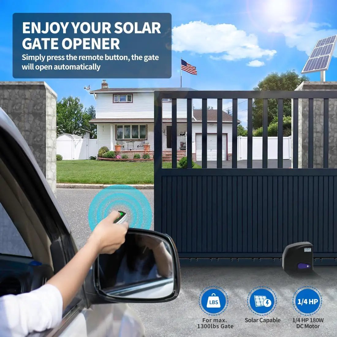 TOPENS DKR500ST Solar Sliding Gate Opener Rack Drive Automatic Gate Motor for Heavy Driveway Slide Gates Up to 1300 Pounds, Electric Gate Operator Battery Powered with Solar Panel Remote Control Kit by GreenHaven Gardens