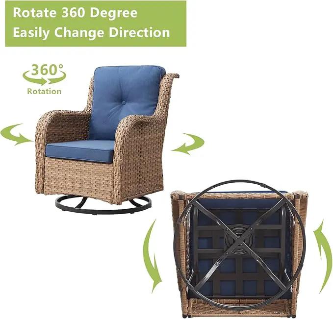 Outdoor Wicker Patio Furniture Set - 6 Piece Rattan Patio Conversation Set with 2 Rocking Swivel Chairs,2 Ottomans,1 Loveseat and 1 Coffee Table for Porch Deck Backyard Garden(Yellow/Blue) by GreenHaven Gardens