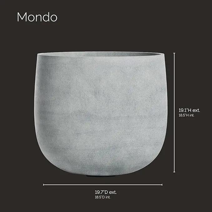 Mondo Large Planter – Concrete Stone Finish – Fiberglass Indoor/Outdoor and Weather-Resistant Round Planter (19.7" D x 19.1" H Exterior, 18.5" D x 18.5" H Interior) by GreenHaven Gardens