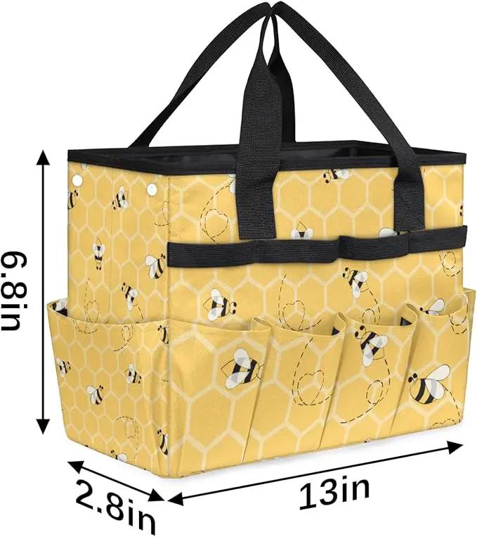Yellow Bee Gardening Tool Bag,Heavy Duty Garden Tote Bag,Portable Oxford Gardening Storage Basket Organizer Handbag with Pockets Handle,Hand Tools Gifts for Outdoor Garden Lawn Yard by GreenHaven Gardens