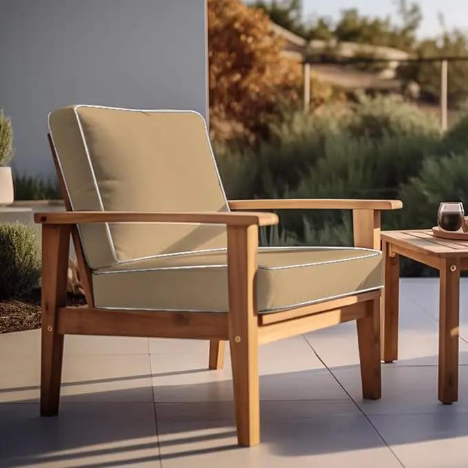 PNP FKJP 2 Pack Outdoor Chair Cushion 20" X 20" X 4", Waterproof Outdoor Seat Cushions with Non-Skid Ties, Khaki (Cushion + Cover) by GreenHaven Gardens