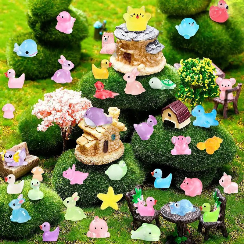 131pcs Luminous Mini Resin Animals, Glow in The Dark Tiny Small Little Animal Ducks Figures to Hide Miniature Figurines for Dollhouse Garden Micro Landscape Aquarium Decorations DIY Crafts by GreenHaven Gardens