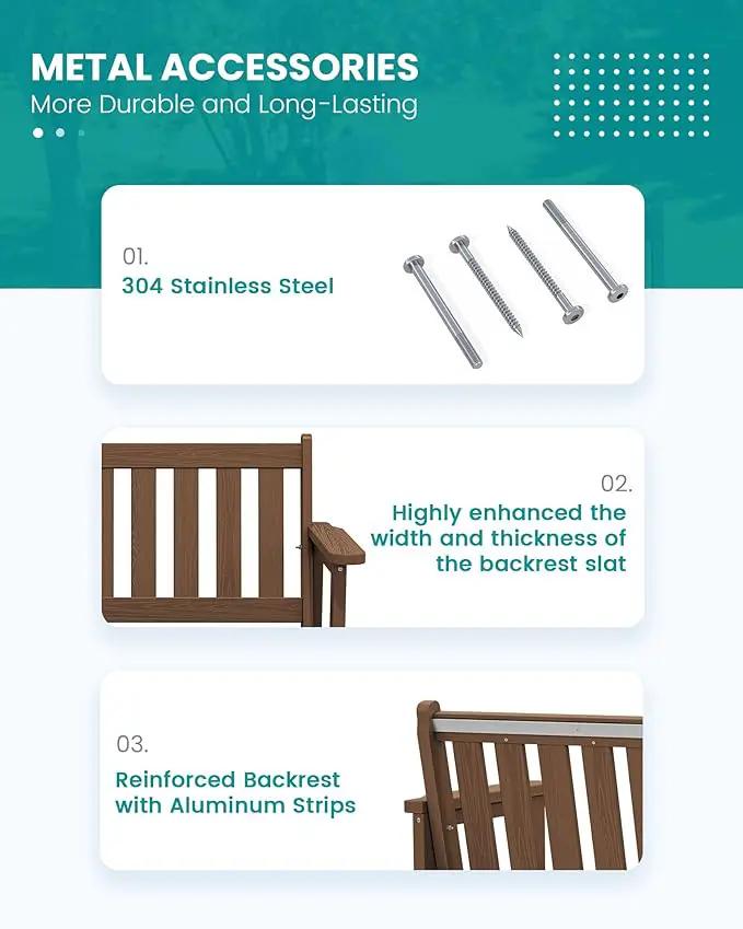 SERWALL Outdoor Bench, HDPE Outdoor Benches Weatherproof, 2-Person Garden Bench with 660 lbs Weight Capacity, Patio Benches for Outdoors, Garden, Porch, Backyard and Park, Brown, 6 Pack by GreenHaven Gardens