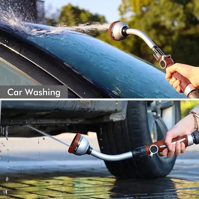 RESTMO Watering Wand Heavy Duty, Metal Garden Hose Wand with 10 Spray Patterns, 15-Inch Long Hose Nozzle Sprayer with Thumb Flow Control, Ideal to Water Hanging Baskets and Shrubs, Red by GreenHaven Gardens