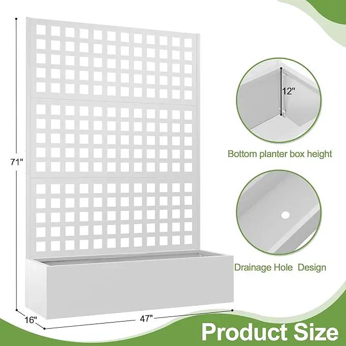 Metal Raised Garden Bed, Trellis Planters Bed with Drainage Holes for Climbing Plants, Vegetables Outdoor Privacy Screen with Planter Box 73"x47"x16", White by GreenHaven Gardens