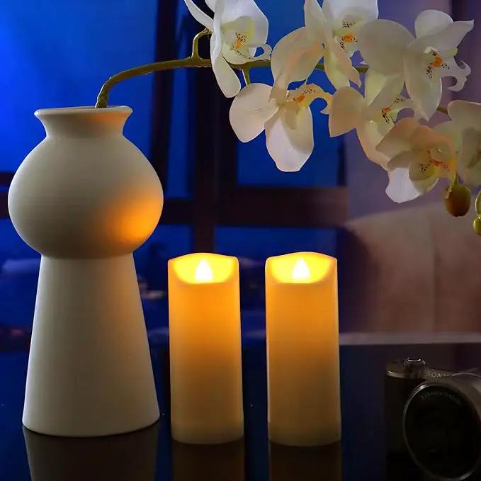 CANDLE CHOICE Waterproof Outdoor Battery Operated Flameless Candles with Auto Timer Flickering Plastic Resin Electric LED Slim Pillar Lights for Lantern Patio Garden Wedding Decorations 2”x5” 2 Pack by GreenHaven Gardens