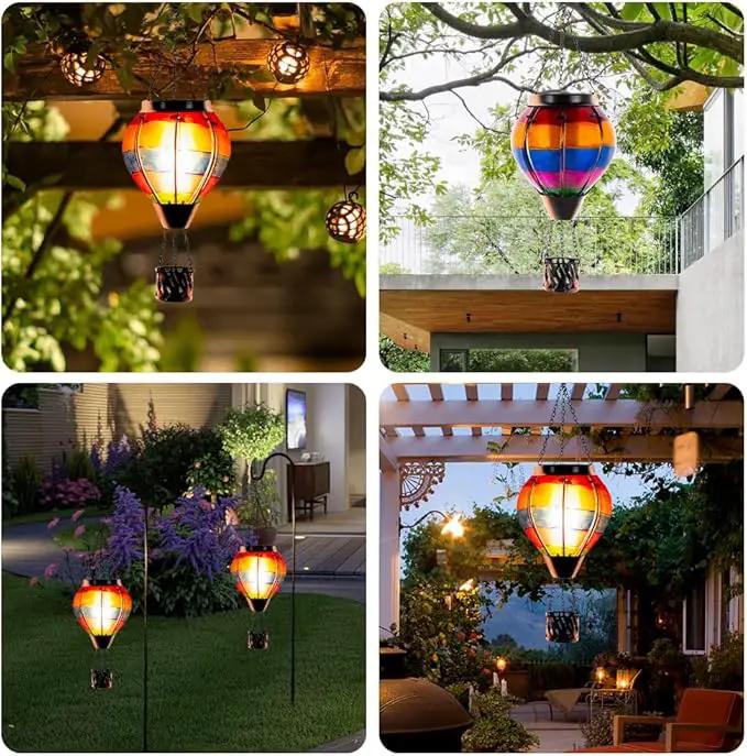 2 Pcs Hot Air Balloon Solar Lantern, Unique Solar Hot Air Balloon with Flame, Hanging Outdoor Lanterns Waterproof Decor for Patio, Garden, Porch by GreenHaven Gardens