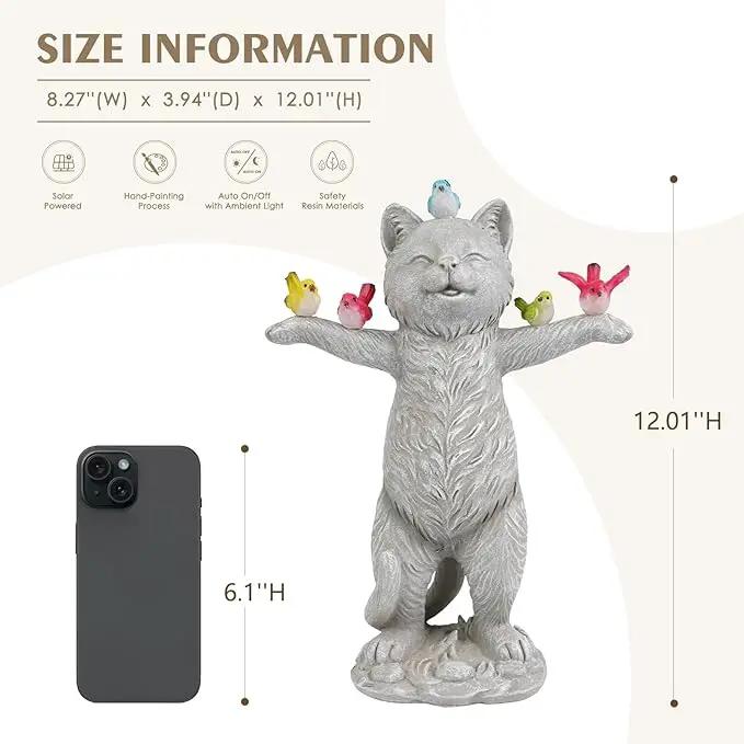 MININOVA Solar Outdoor Decorations Garden Statue Cat Figurines with Birds for Yard Patio Balcony Lawn Outside Ornaments Gifts for Women Mother Kids by GreenHaven Gardens