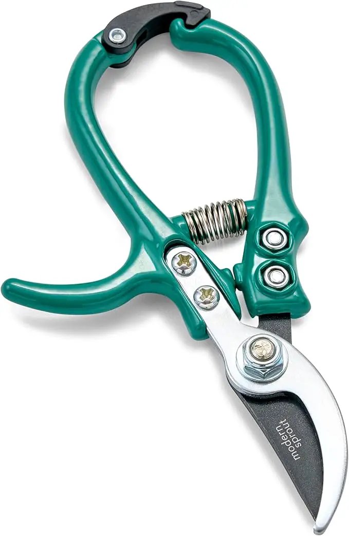Modern Sprout Hand Pruners - Lightweight Pruning Shears W/Easy Lock- Gardening Scissors - Bypass Sharp Carbon Steel Blade - Rust Resistant - Garden Tools - Reusable Holster - Ocean by GreenHaven Gardens