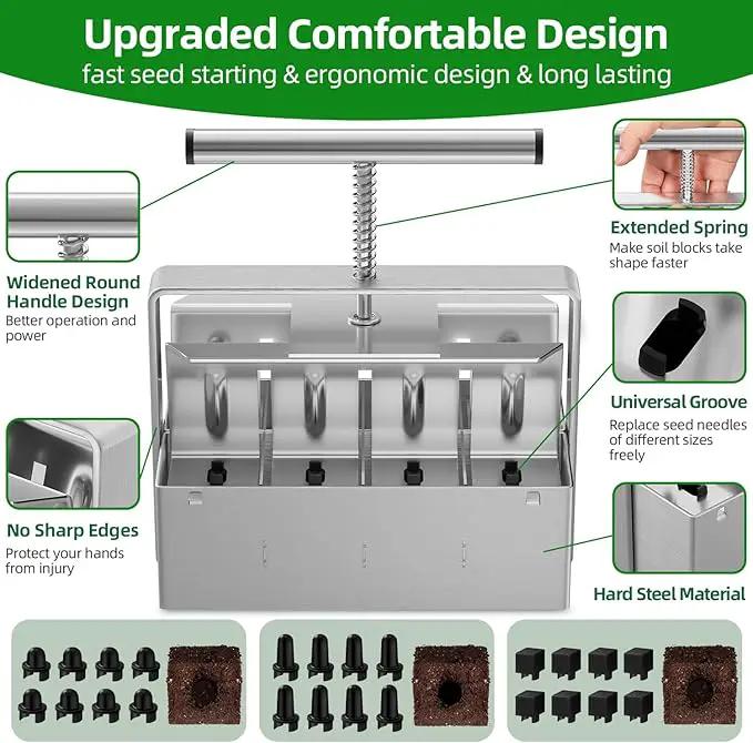 Soil Blocker, Soil Block Maker for Seed Starting with Strong Hand Held, 8 Pcs 2-Inch Soil Blocking Tool for Grow Seedling, Seed Starter Soil Tray Garden Potting Soil, Indoor Outdoor Plants by GreenHaven Gardens