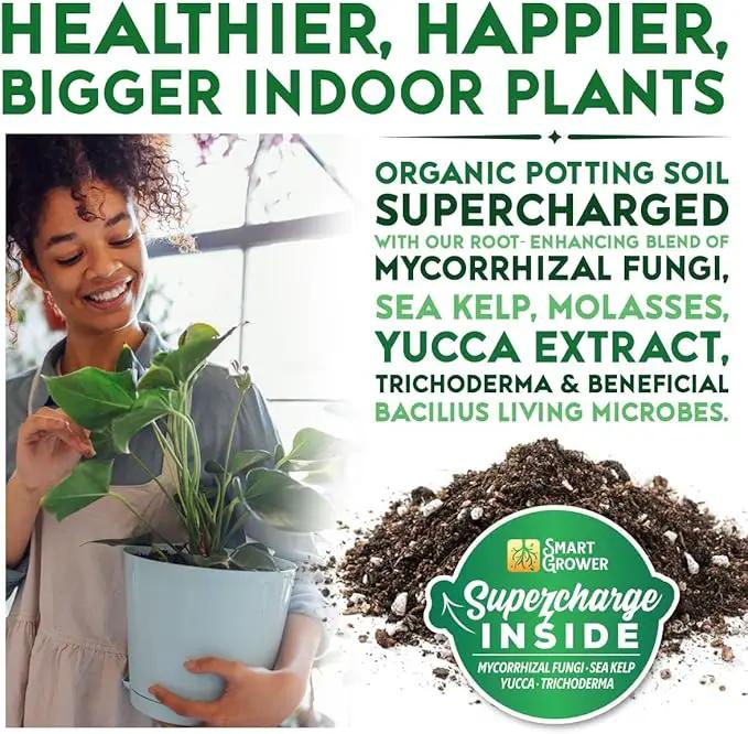 Organic Potting Soil for Indoor Plants. Boost House Plant Growth for Monstera, Fiddle Leaf, Money Tree, Pothos, Snake Plant, Aroid, Flowers, Herbs, Veggies, & More, Smart Grower 3 LB Ready to Plant by GreenHaven Gardens