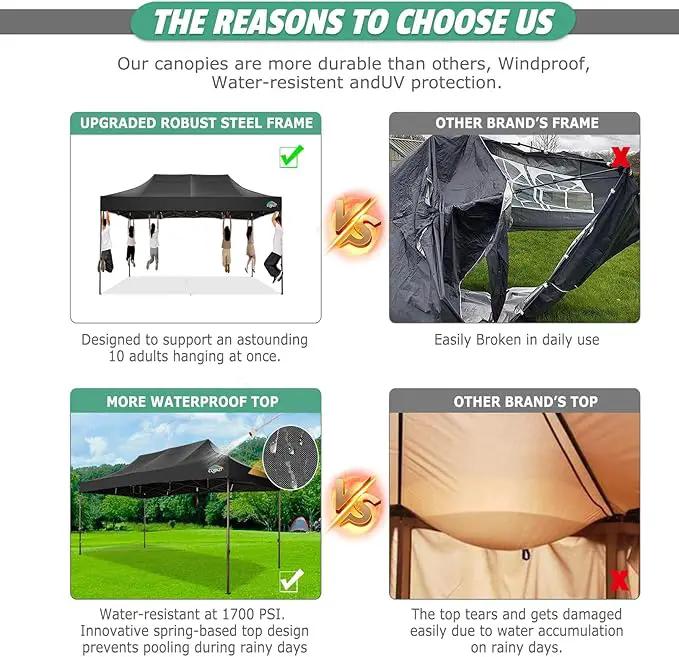 COBIZI 10x15 Pop Up Canopy Tent Heavy Duty with Sidewall, Commercial Outdoor Easy Pop Up Gazebo for Party Wedding All Weather Waterproof UV 50+ with Roller Bag(Leg Upgraded),Black by GreenHaven Gardens