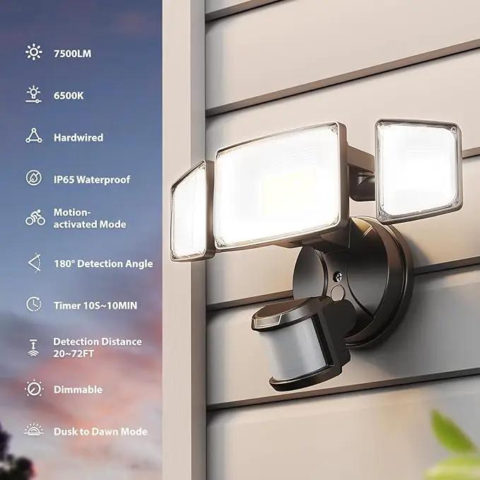 Onforu 75W LED Motion Sensor Outdoor Lights, Dusk to Dawn Flood Light Outdoor Motion Sensor, Hardwired Security Lights Floodlights Outside 7500LM 6500K Daylight IP65 Waterproof (Black) by GreenHaven Gardens