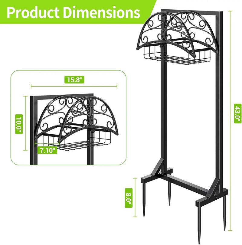 Garden Hose Holder – Freestanding Water Hose Holder with Storage Basket, Sturdy Metal Hose Stand and Hanger, Heavy-Duty Garden Hoses Storage Rack for Outside, Supports 151FT by GreenHaven Gardens