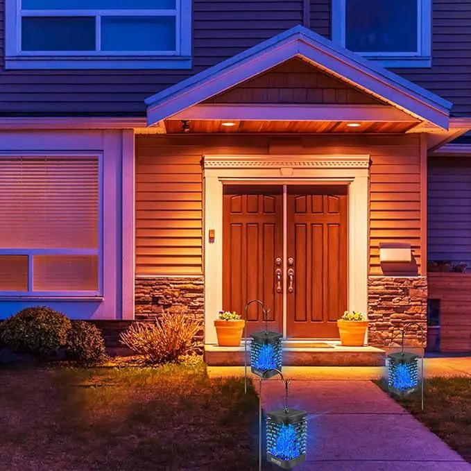 EOYIZW 99 LED Solar Lantern Flickering Flame Lights - 2 Pack Waterproof Garden Lights for Patio Yard Porch Lawn Decorations - Blue Solar Lanterns by GreenHaven Gardens