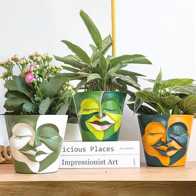 GUGUGO Face Planters Pots with Drainage, Flower Plant Pots for Indoor Plants, Unique Funny Small Succulent Desk Vase for Plant Lover Gifts (Bicolor-Green & White, 5.5Inch) by GreenHaven Gardens