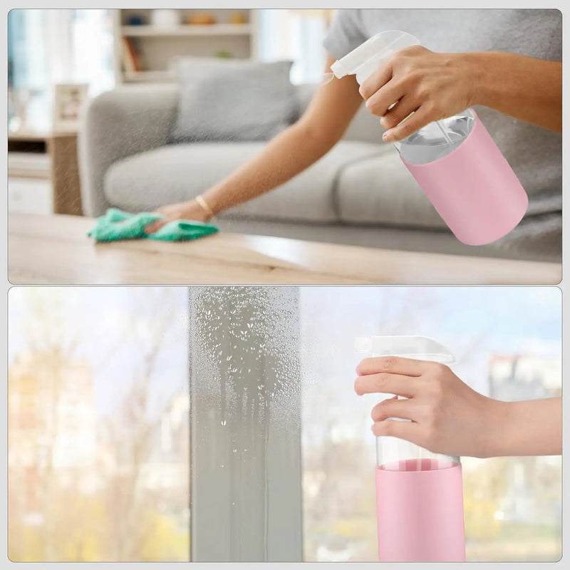 2 Pack Glass Spray Bottles with Long Silicone Sleeve, 16 oz Empty Refillable Containers with Adjustable Spray Nozzles, Spray Bottles for Hair, Cleaning Solutions and Plants Pink&White by GreenHaven Gardens