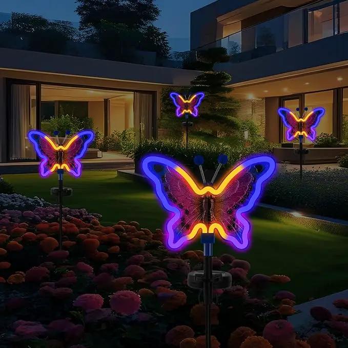 Solar Butterfly Lights, Butterfly Garden Solar Lights，Solar Lights Outdoor Decoration,Waterproof neon Outdoor lamp, Yard Patio Pathway Decor for Outside(Dark Blue, 2 Pack) by GreenHaven Gardens