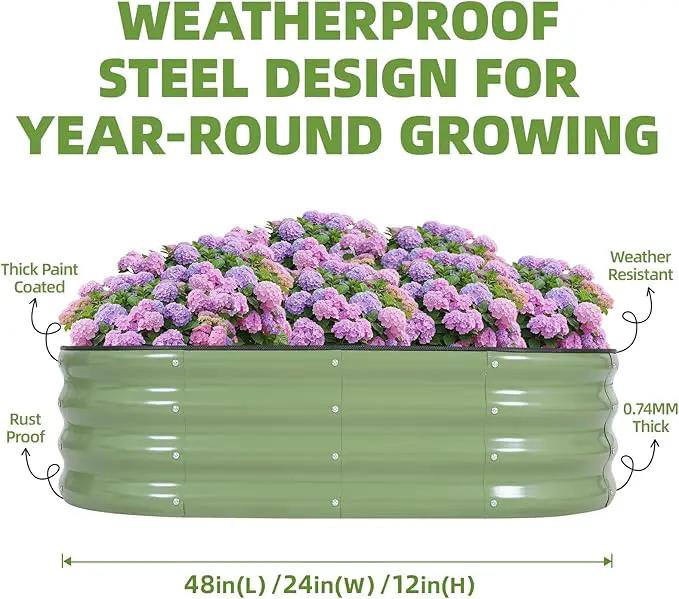 G GOOD GAIN Galvanized Metal Raised Garden Bed Kit - 4x2x1FT Outdoor Planter Box with Safety Edging and Gloves for Vegetables, Fruits, Flowers(Oliver Green, 2PC) by GreenHaven Gardens
