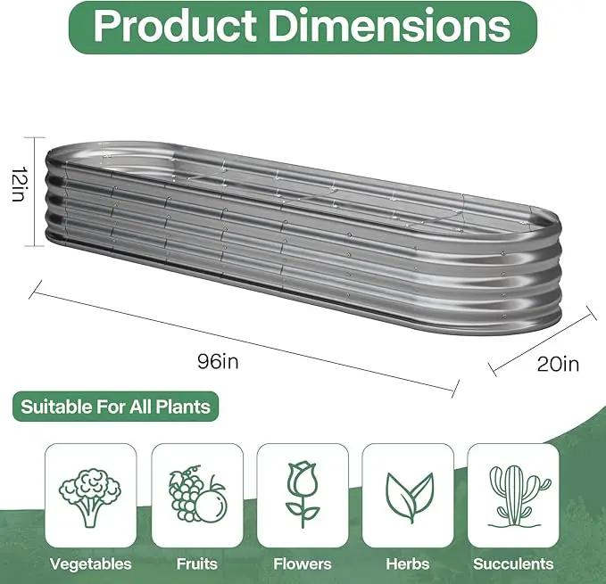 Galvanized Raised Garden Bed Kit, Galvanized Planter Garden Boxes Outdoor, Oval Large Metal for Vegetables,Flower,8x1.8x1FT by GreenHaven Gardens