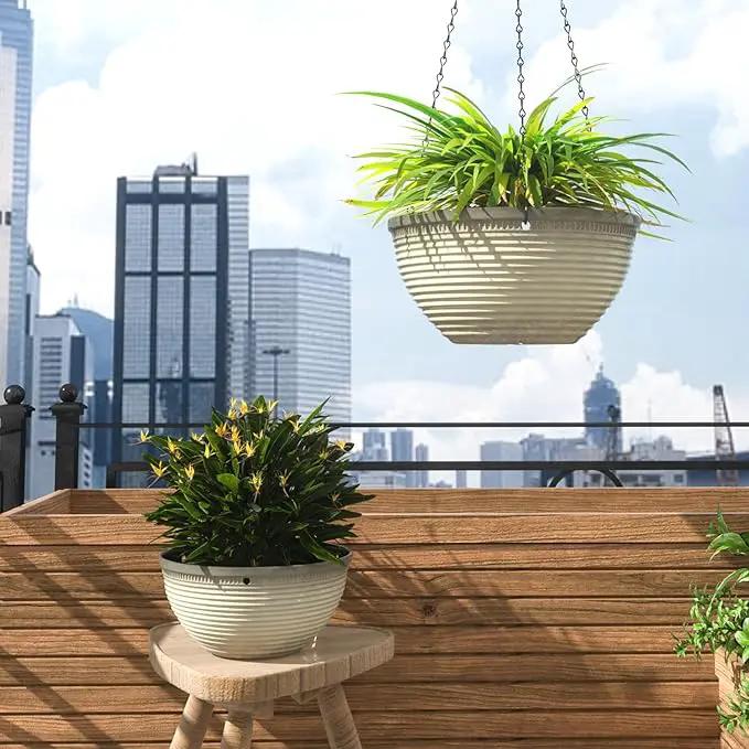 2 Pack Hanging Planters for Indoor Outdoor Plants, 10 Inch Hanging Planter with Drainage Hole & Plug Glazed Hanging Baskets Flower Pots for Garden Home (Off-White) by GreenHaven Gardens