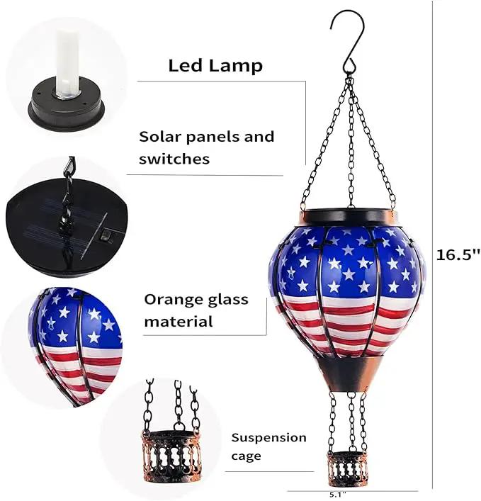 18inch Hot Air Balloon Solar Lantern with Flickering Flame Hanging Solar Outdoor Lantern Lights Waterproof Lanterns for Garden Patio Yard Party Decoration Star Flag by GreenHaven Gardens