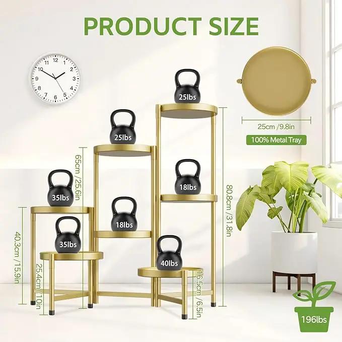 iDavosic.ly 7 Tier Large Plant Stand Indoor, 10 Inch Wide Tall Corner Metal Plant Stands Outdoor for Multiple Plants, Folding Tiered Flower Display Holder Rack Shelf, Gold by GreenHaven Gardens