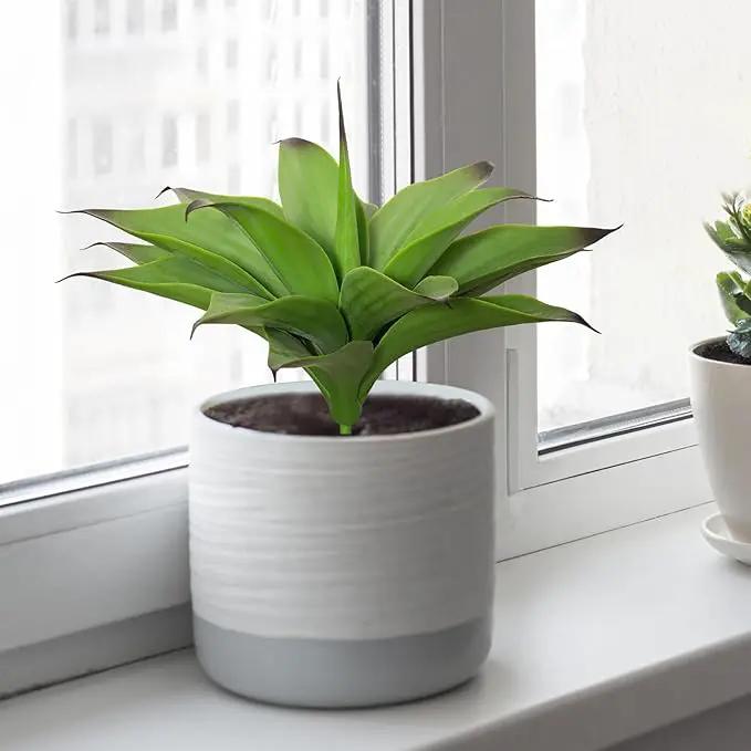 Fake Plants Artificial Agave Plants,Large UV Resistant Fake Agave Planters for Indoor and Outdoor Decorating Tropical Plant Succulents Greenery Indoor Decor13.8 (2Pack, Dark Green) by GreenHaven Gardens