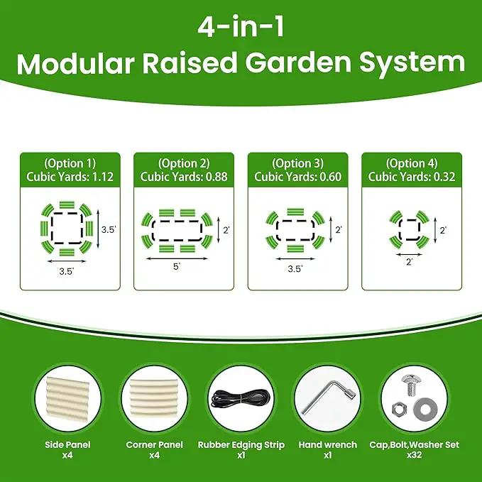 Raised Garden Bed 5x2x1.4 Ft Planter Box Outdoor with Rubber Edge Zinc-Aluminum-Magnesium Stainless Steel Durable Metal Garden Beds Kit for Vegetables, Flowers, Herbs and Succulents（Ivory） by GreenHaven Gardens