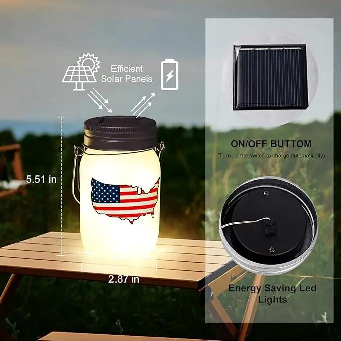 Solar Lanterns Outdoor Waterproof Tabletop - The USA Flag Outdoor Waterproof Hanging Solar Lights Glass Jar for Garden,Patio,Pathway & Yard Decor 2 Pack by GreenHaven Gardens