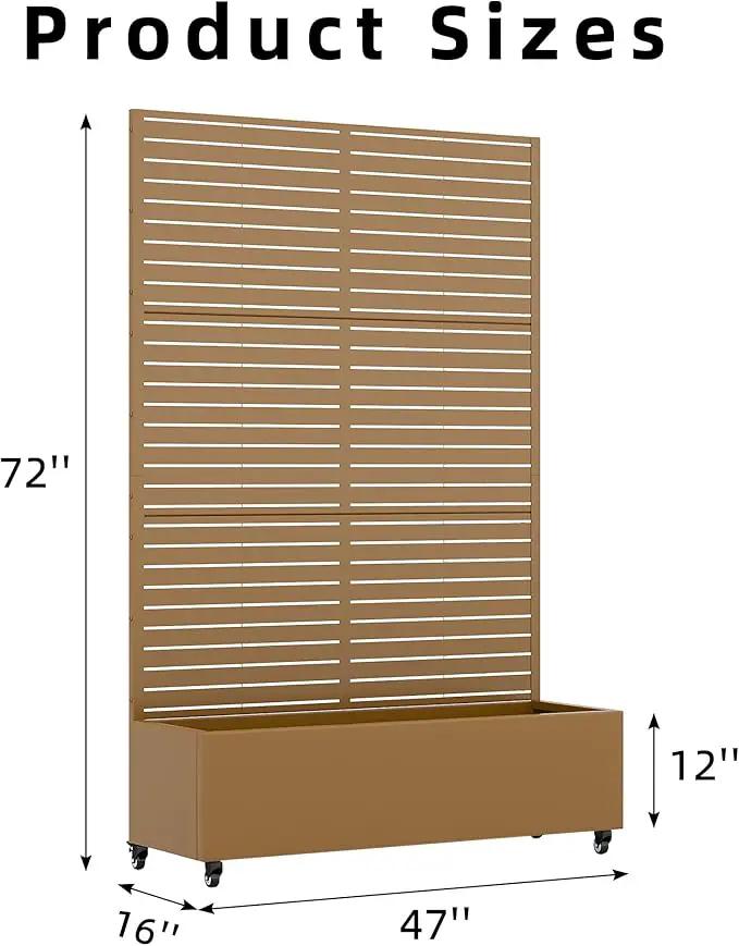 Casaphoria Metal Raised Garden Bed with Trellis and Wheels, 72"x47"x16" Planter Box for Climbing Plants, Vegetables & Vines, Features Drainage Holes and Privacy Screen (Brown-Louvered) by GreenHaven Gardens