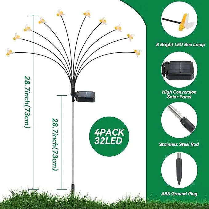 32 LED Spring Bee Garden Lights Solar Powered Honeybees Outdoor Decorations Swaying Lights Waterproof Solar Firefly Landscape Lights Warm Yellow for Pathway Yard Lawn Patio Walkway Courtyard(4Pack) by GreenHaven Gardens