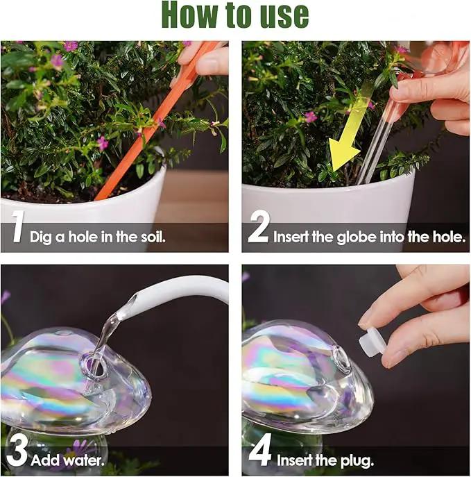 NiHome Iridescent Glass Mushroom Plant Self Watering Globes 3-Pack, Electroplated Hand-Blown Glass Automatic Plant Hydration System for up to 3 Weeks, Easy Refill Design with Adjustable Flow Rate by GreenHaven Gardens