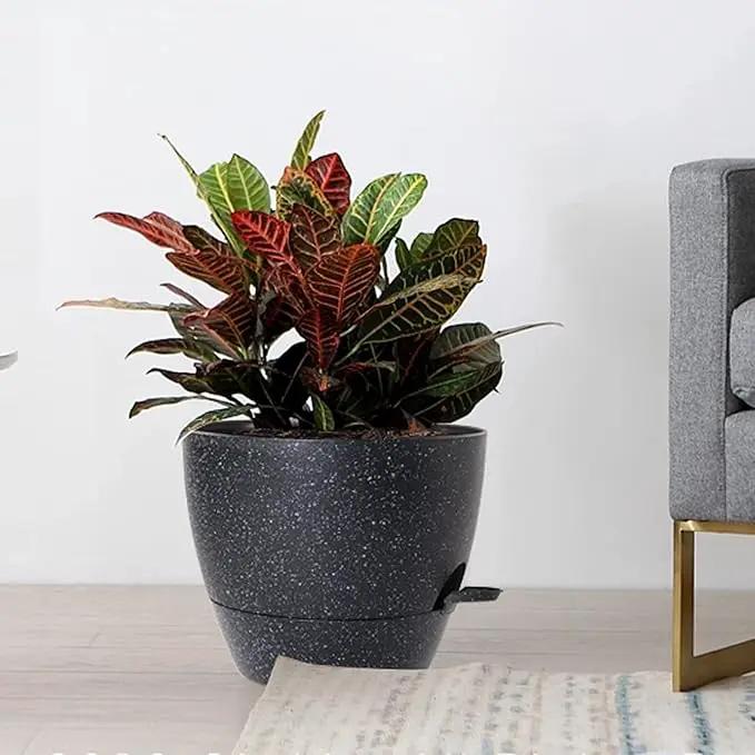 Large Self Watering Pots, 12/10/9 Plastic Planters with High Drainage Holes and Deep Reservoir for Indoor Outdoor Garden Plants and Flowers, Black Speckles by GreenHaven Gardens