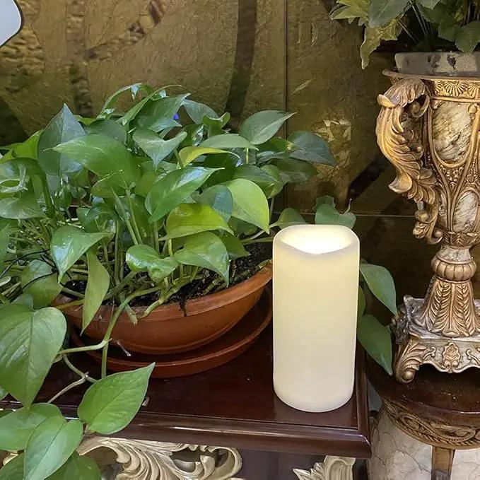 CANDLE CHOICE Waterproof Outdoor Battery Operated Flameless Candles with Timer Large Plastic Resin Bright Flickering Electric LED Pillars Lantern Garden Wedding Christmas Decorations 4”(D)x8”(H) 2 PCS by GreenHaven Gardens