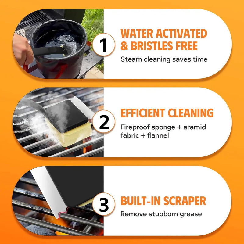 MEKER Grill Brush Bristle Free, Grill Cleaner Brush with 3 BBQ Replacement Head, Seamless Scraper Tool for Cast Iron, Stainless Steel Grates, Safe Grill Scraper Outdoor BBQ Grill, Black by GreenHaven Gardens