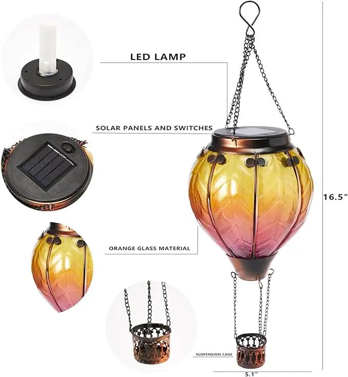 pearlstar Hot Air Balloon Solar Lantern with Flickering Flame Light Outdoor Solar Hanging Lights Waterproof for Garden Yard Farmhouse Patio Outside Decoration, Stained Glass Gradient Orange by GreenHaven Gardens